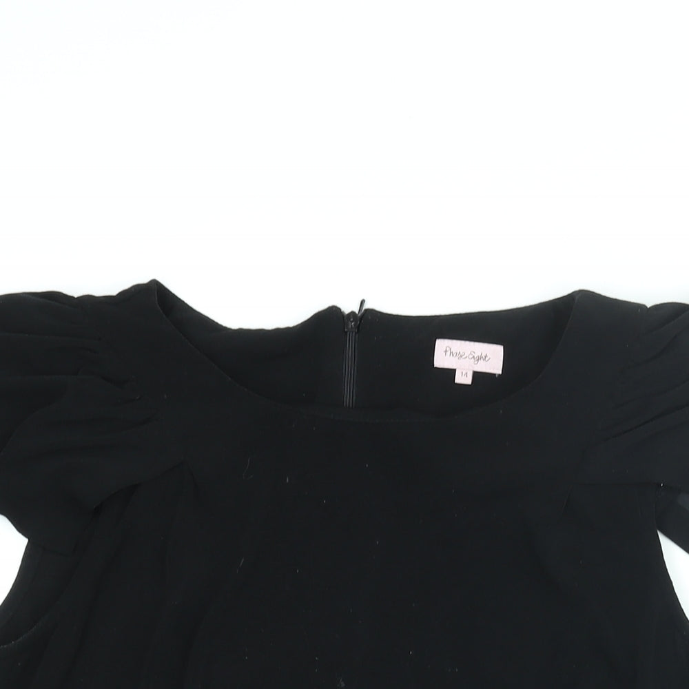 Phase Eight Womens Black Polyester Basic Blouse Size 14 Round Neck
