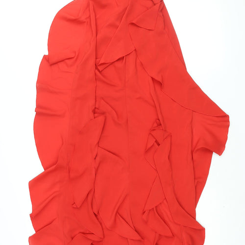 PRETTYLITTLETHING Womens Red Polyester Maxi Size 6 Scoop Neck Zip - Front Slits Waterfall Cold Shoulder