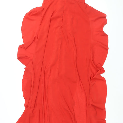 PRETTYLITTLETHING Womens Red Polyester Maxi Size 6 Scoop Neck Zip - Front Slits Waterfall Cold Shoulder