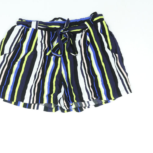 New Look Womens Multicoloured Striped Viscose Basic Shorts Size 14 L3 in Regular Pull On - Belted