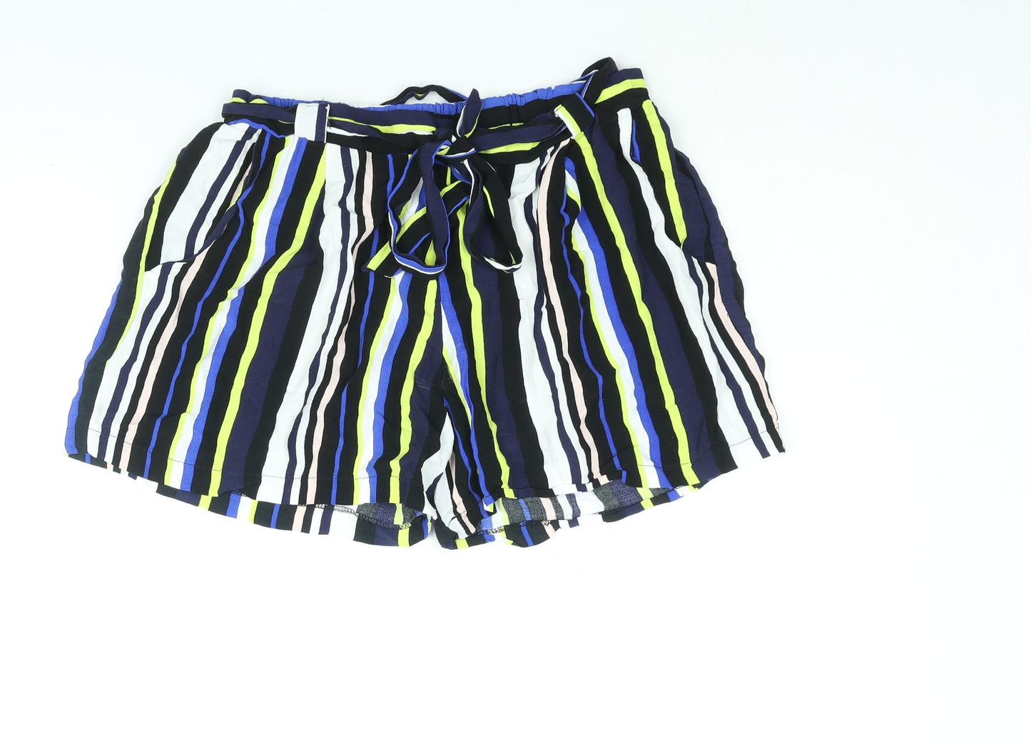 New Look Womens Multicoloured Striped Viscose Basic Shorts Size 14 L3 in Regular Pull On - Belted