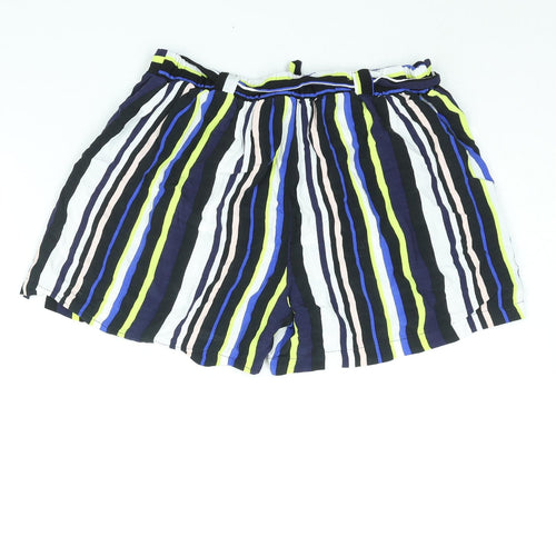 New Look Womens Multicoloured Striped Viscose Basic Shorts Size 14 L3 in Regular Pull On - Belted