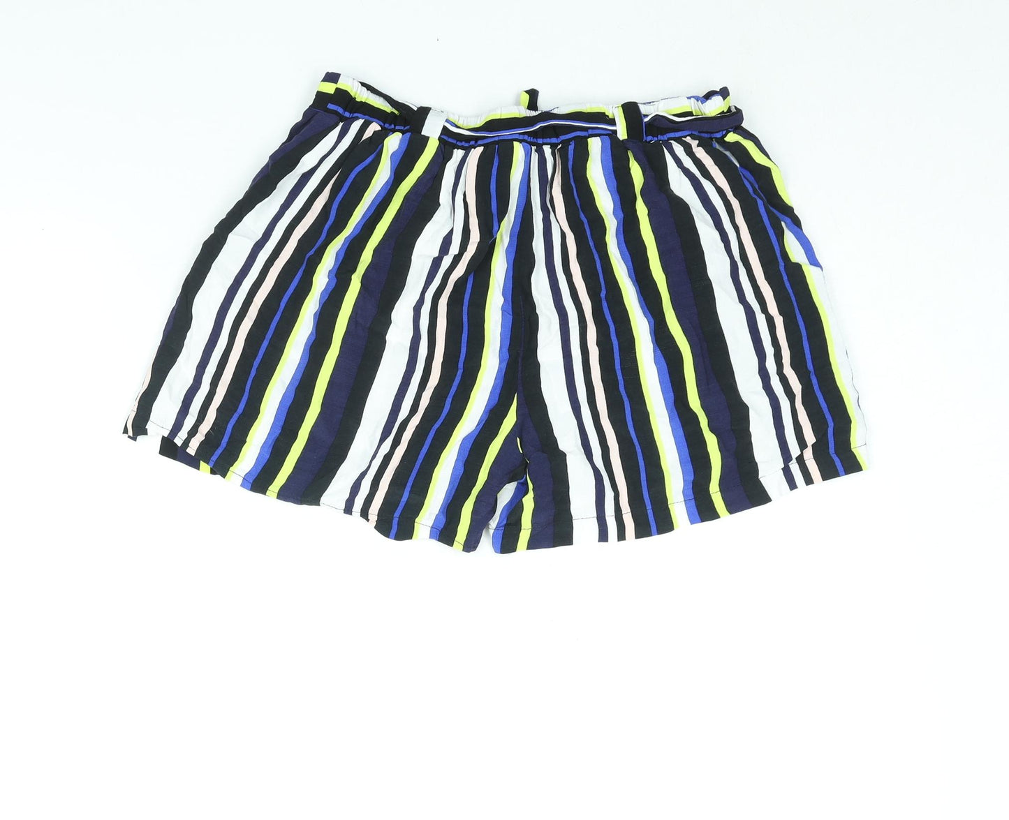 New Look Womens Multicoloured Striped Viscose Basic Shorts Size 14 L3 in Regular Pull On - Belted