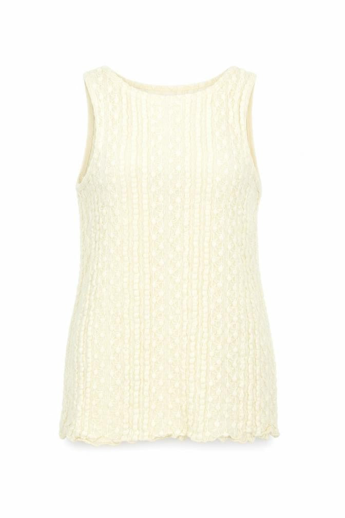 Front view of River Island women’s ivory polyamide camisole blouse, size UK 14, scoop neck