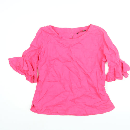 Marks and Spencer Womens Pink Viscose Basic Blouse Size 12 Round Neck - Frill