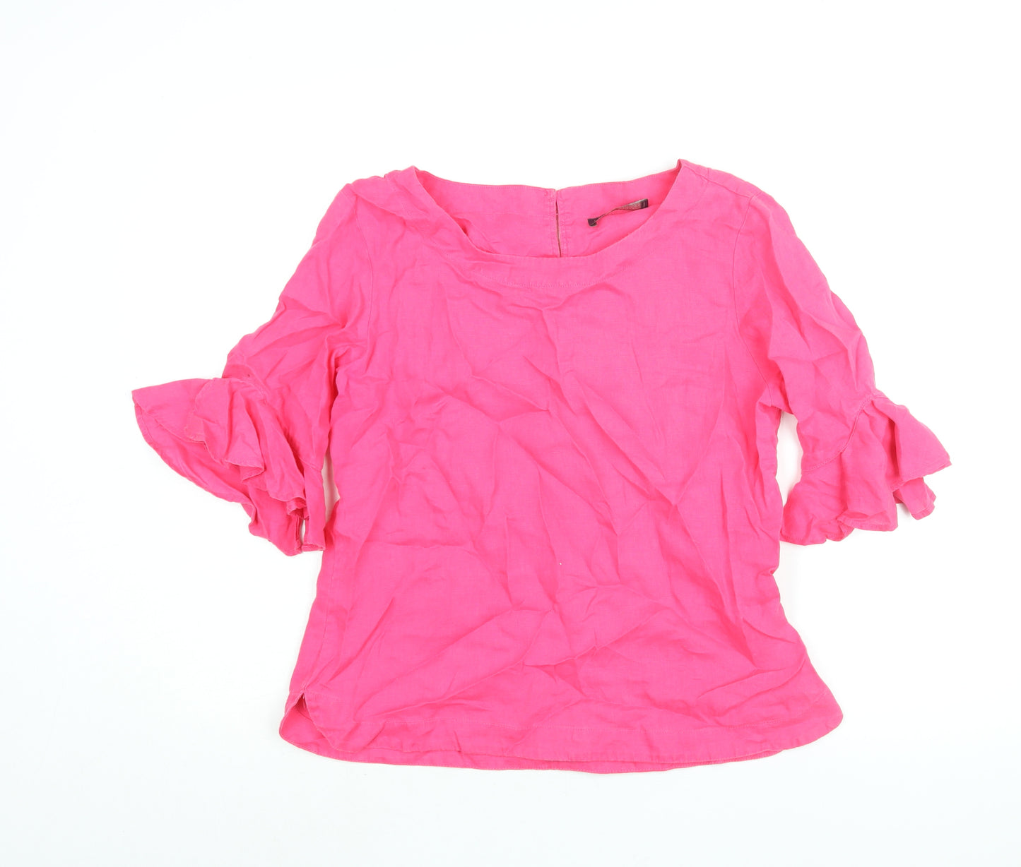 Marks and Spencer Womens Pink Viscose Basic Blouse Size 12 Round Neck - Frill