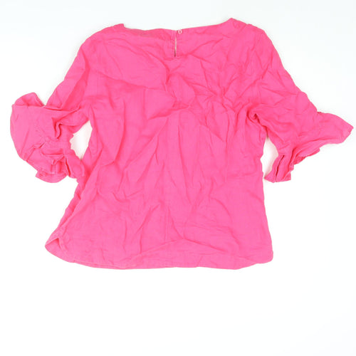 Marks and Spencer Womens Pink Viscose Basic Blouse Size 12 Round Neck - Frill