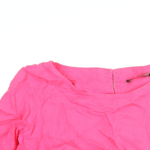 Marks and Spencer Womens Pink Viscose Basic Blouse Size 12 Round Neck - Frill