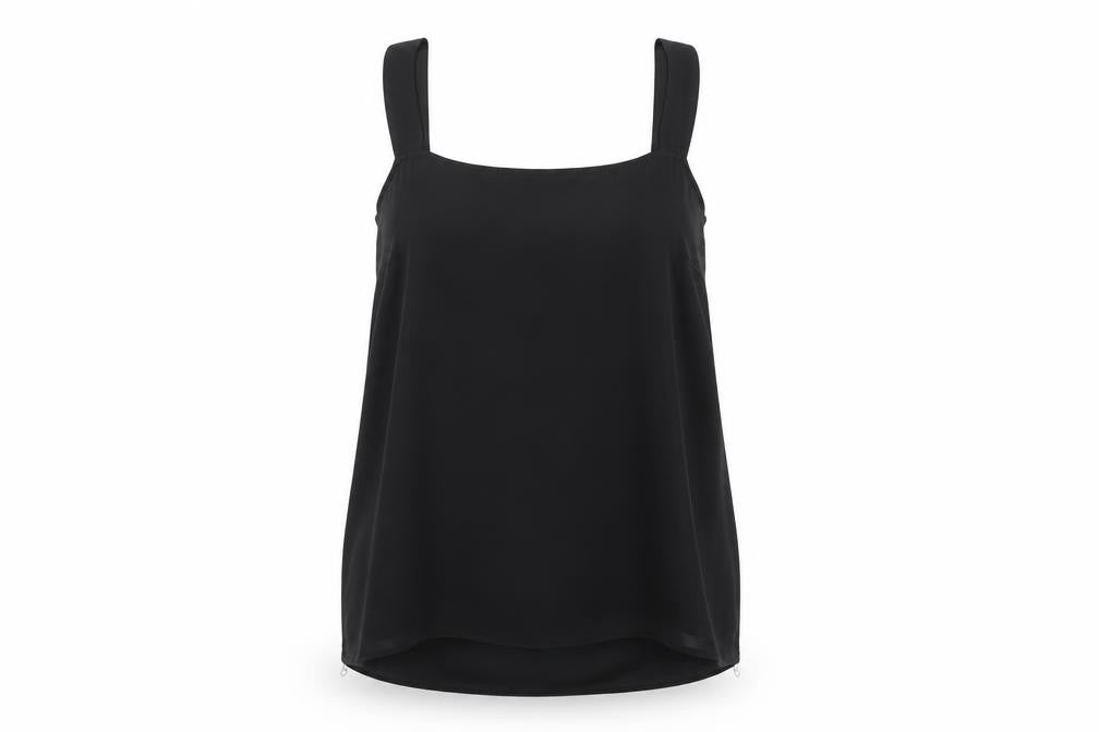 Front view of New Look women’s black polyester camisole blouse, size UK 10, square neck