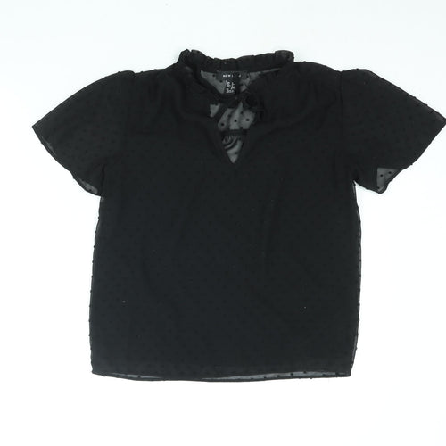 New Look Womens Black Polka Dot Polyester Basic Blouse Size 6 V-Neck