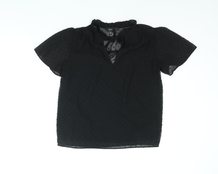 New Look Womens Black Polka Dot Polyester Basic Blouse Size 6 V-Neck