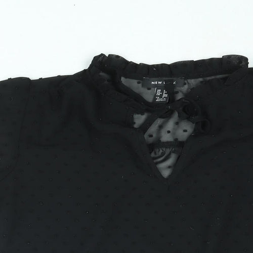 New Look Womens Black Polka Dot Polyester Basic Blouse Size 6 V-Neck
