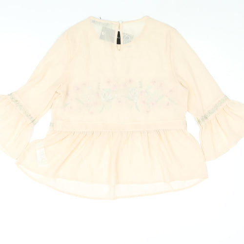 Cameo Rose Womens Pink Polyester Basic Blouse Size 10 Round Neck - Semi Sheer Floral Embroidery