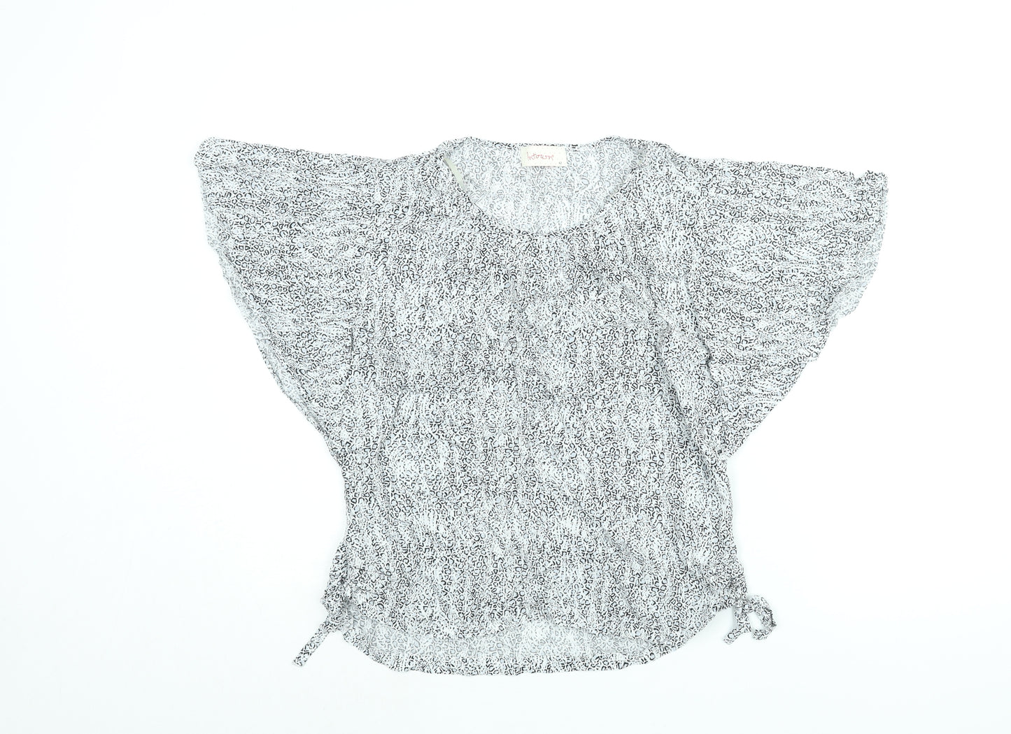 Intown Womens Grey Geometric Viscose Basic Blouse Size 14 Round Neck - Tie Detail Batwing Sleeve