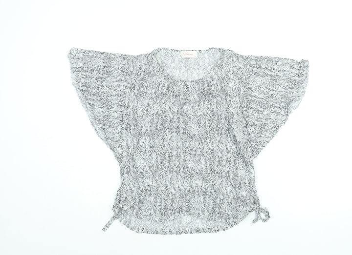 Intown Womens Grey Geometric Viscose Basic Blouse Size 14 Round Neck - Tie Detail Batwing Sleeve