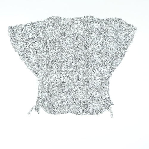 Intown Womens Grey Geometric Viscose Basic Blouse Size 14 Round Neck - Tie Detail Batwing Sleeve