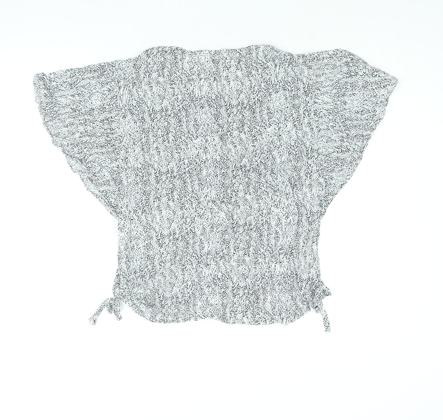 Intown Womens Grey Geometric Viscose Basic Blouse Size 14 Round Neck - Tie Detail Batwing Sleeve