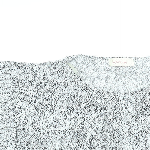 Intown Womens Grey Geometric Viscose Basic Blouse Size 14 Round Neck - Tie Detail Batwing Sleeve