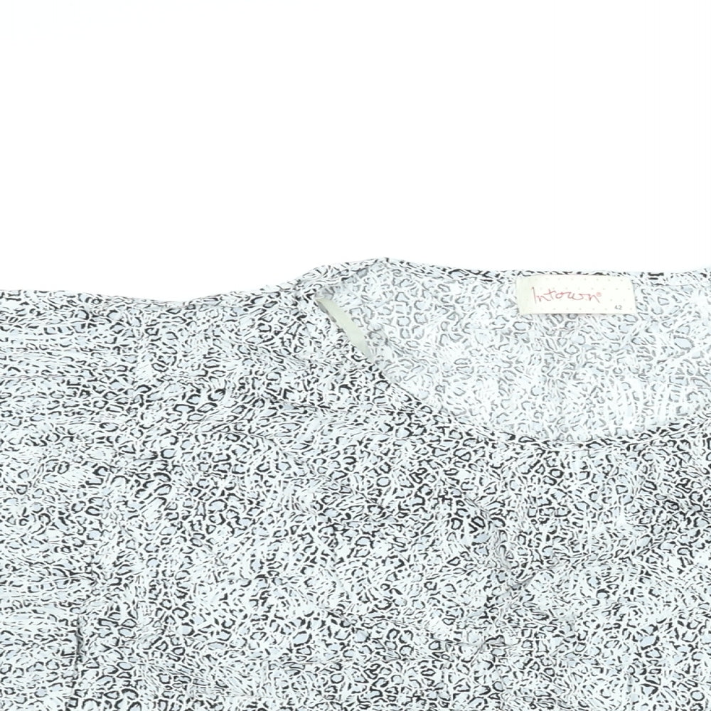 Intown Womens Grey Geometric Viscose Basic Blouse Size 14 Round Neck - Tie Detail Batwing Sleeve