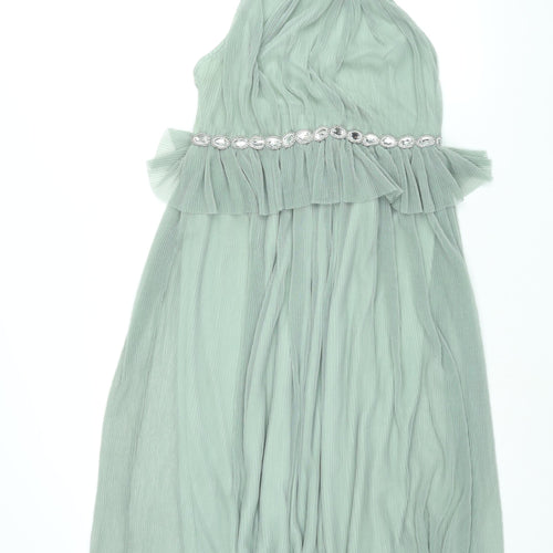 ASOS Womens Green Polyester Shift Size 14 Halter Button - Rhinestone Detail