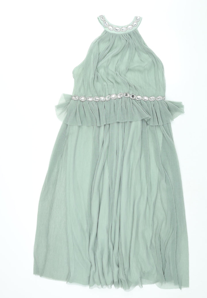 ASOS Womens Green Polyester Shift Size 14 Halter Button - Rhinestone Detail