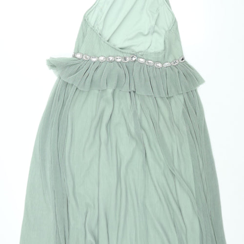 ASOS Womens Green Polyester Shift Size 14 Halter Button - Rhinestone Detail