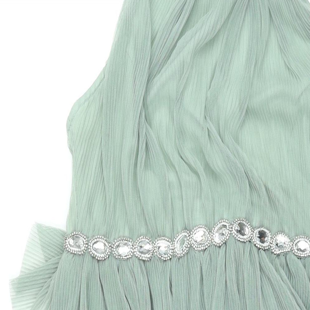 ASOS Womens Green Polyester Shift Size 14 Halter Button - Rhinestone Detail