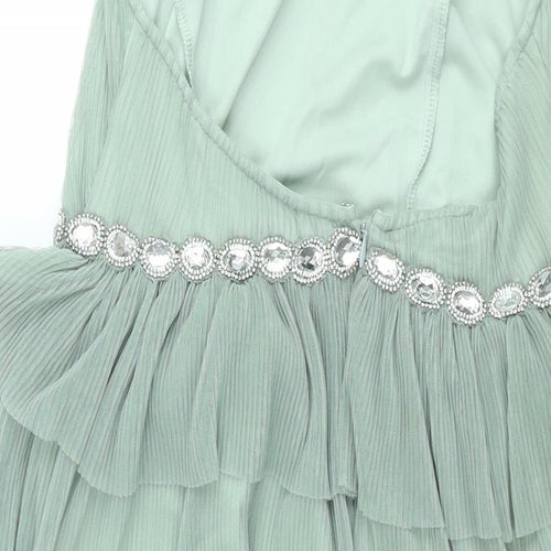 ASOS Womens Green Polyester Shift Size 14 Halter Button - Rhinestone Detail