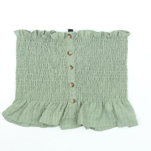 New Look Womens Green Polyester Basic Blouse Size L Square Neck - Rouched Button Detail