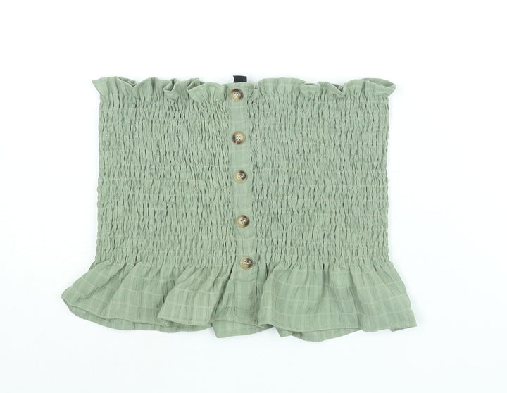 New Look Womens Green Polyester Basic Blouse Size L Square Neck - Rouched Button Detail