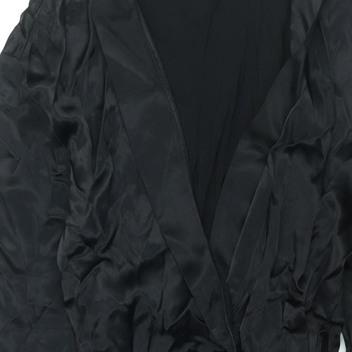 Zara Womens Black Viscose Mini Size S V-Neck Zip - Rhinestone Buckle Detail