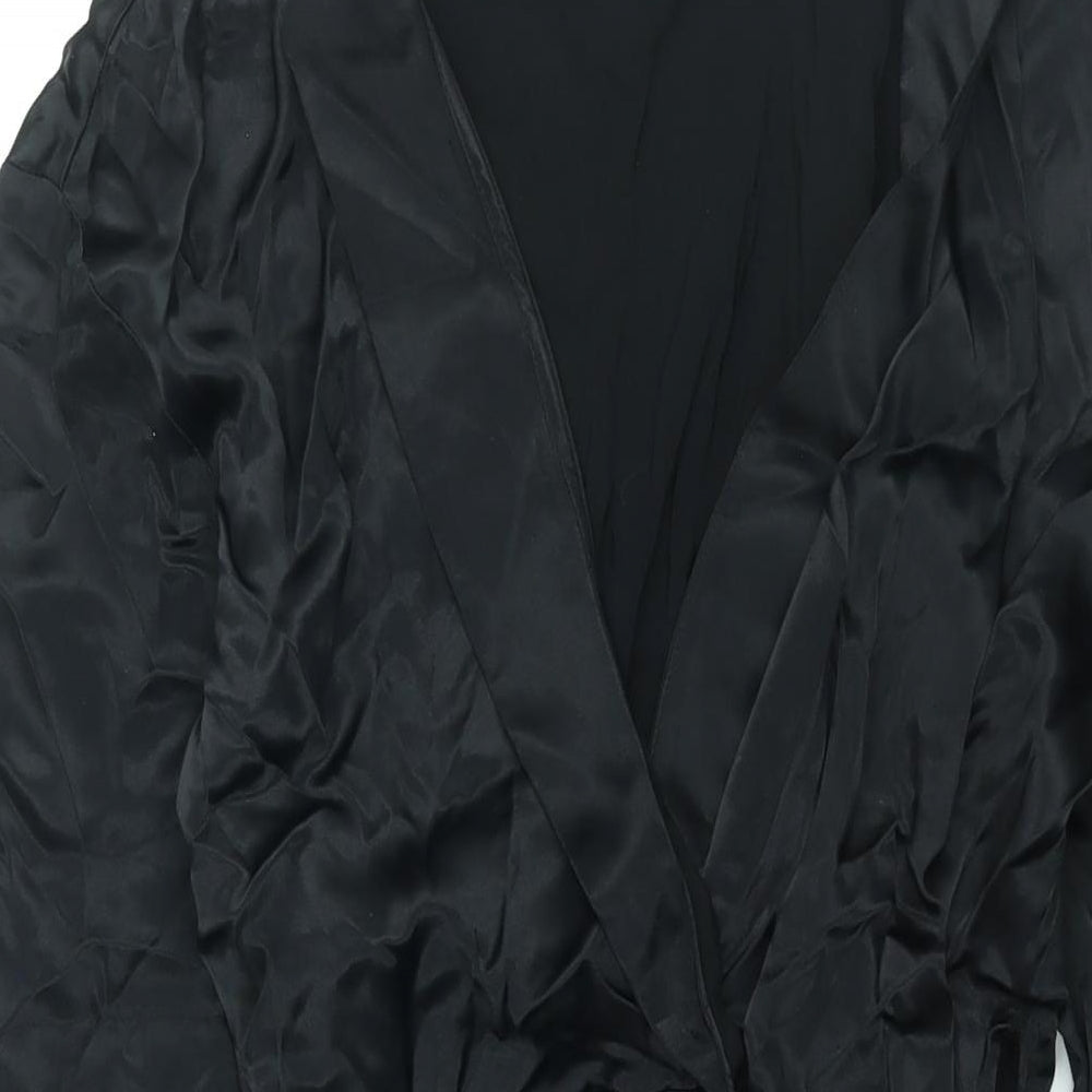 Zara Womens Black Viscose Mini Size S V-Neck Zip - Rhinestone Buckle Detail