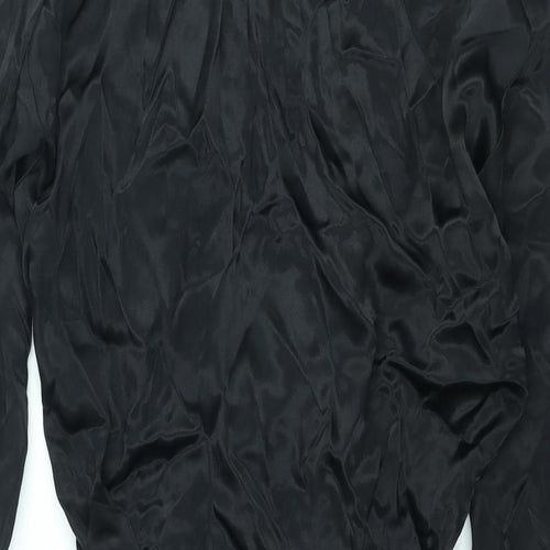 Zara Womens Black Viscose Mini Size S V-Neck Zip - Rhinestone Buckle Detail