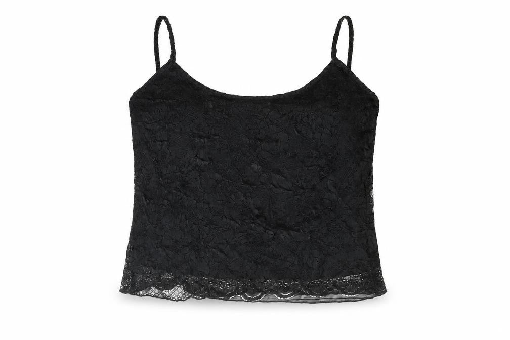 Front view of Berkertex women’s black polyester camisole blouse, size UK 16, scoop neck