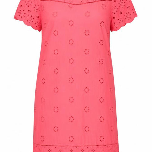 Marks and Spencer Womens Pink Cotton Shift Size 10 Round Neck Button - Lace Detail