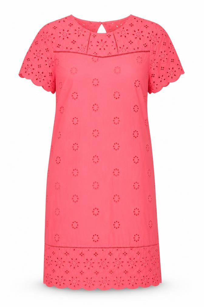 Marks and Spencer Womens Pink Cotton Shift Size 10 Round Neck Button - Lace Detail