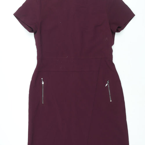 NEXT Womens Purple Polyester Shift Size 12 Round Neck Zip - Zip