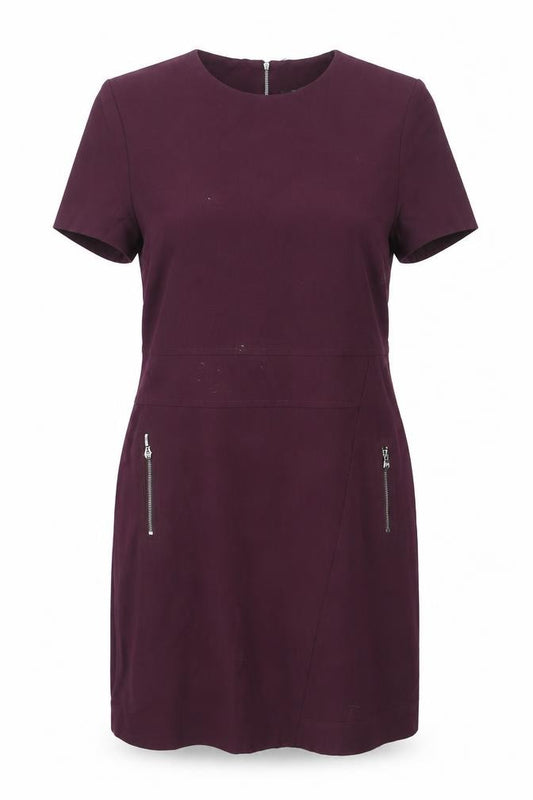 Front view of Next women’s purple polyester shift, size UK 12, round neck zip - zip