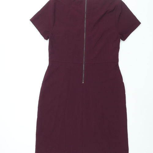 NEXT Womens Purple Polyester Shift Size 12 Round Neck Zip - Zip