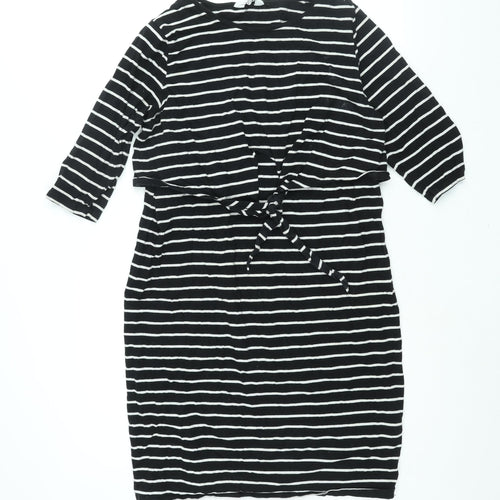 Blooming Marvellous Womens Black Cotton Shift Size 18 Round Neck Pullover - Tie Detail