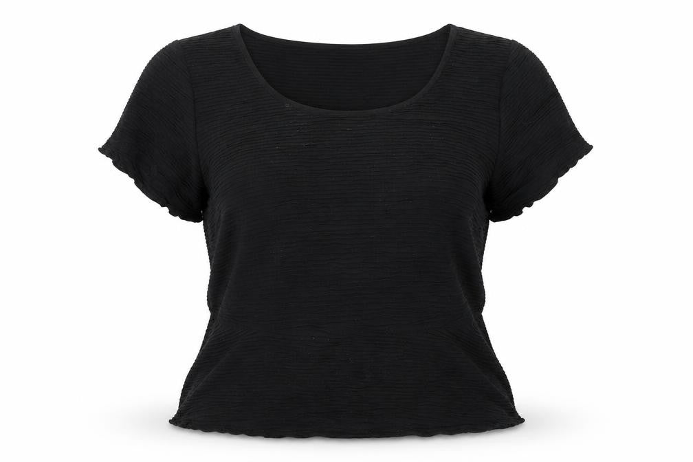 Front view of Marks & Spencer women’s black polyester basic blouse, size UK 18, round neck - textured
