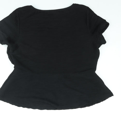 Marks and Spencer Womens Black Polyester Basic Blouse Size 18 Round Neck - Textured