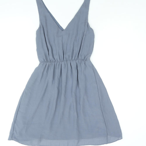 H&M Womens Blue Polyester A-Line Size 6 V-Neck Pullover