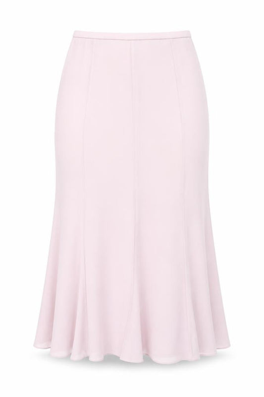 Front view of Gina Bacconi women’s pink polyester trumpet skirt, size UK 14, zip