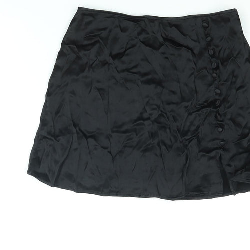 Zara Womens Black Viscose Skort Skirt Size S Zip - Button Detail