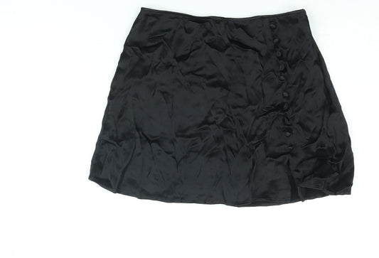 Zara Womens Black Viscose Skort Skirt Size S Zip - Button Detail