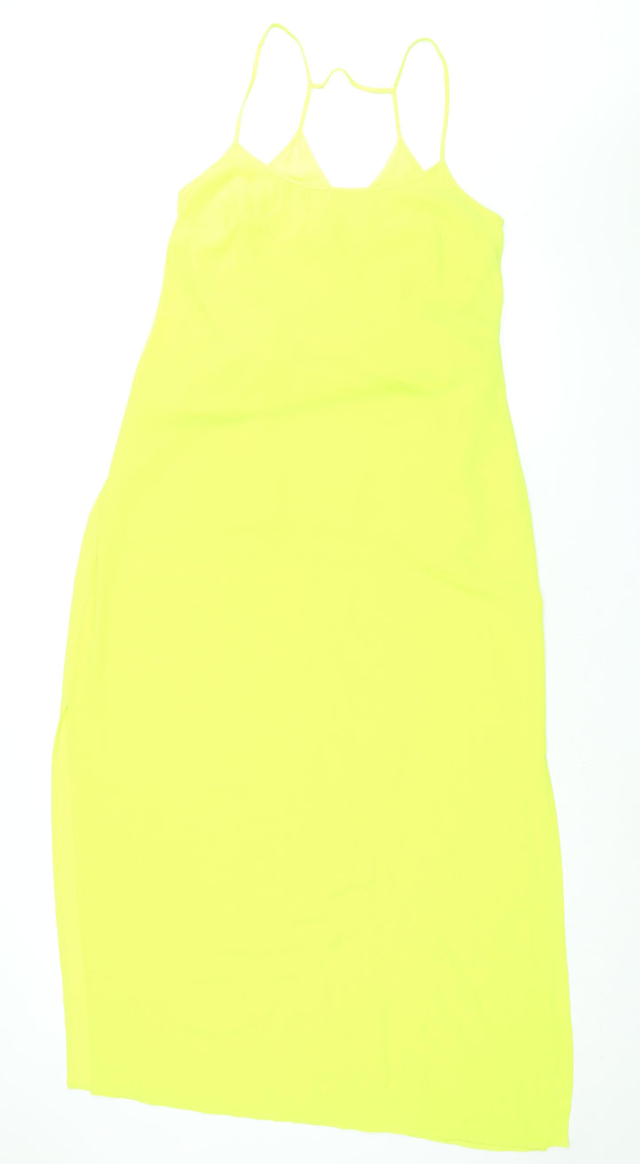 Warehouse Womens Yellow Polyester Maxi Size 14 Scoop Neck Pullover - Side Slits