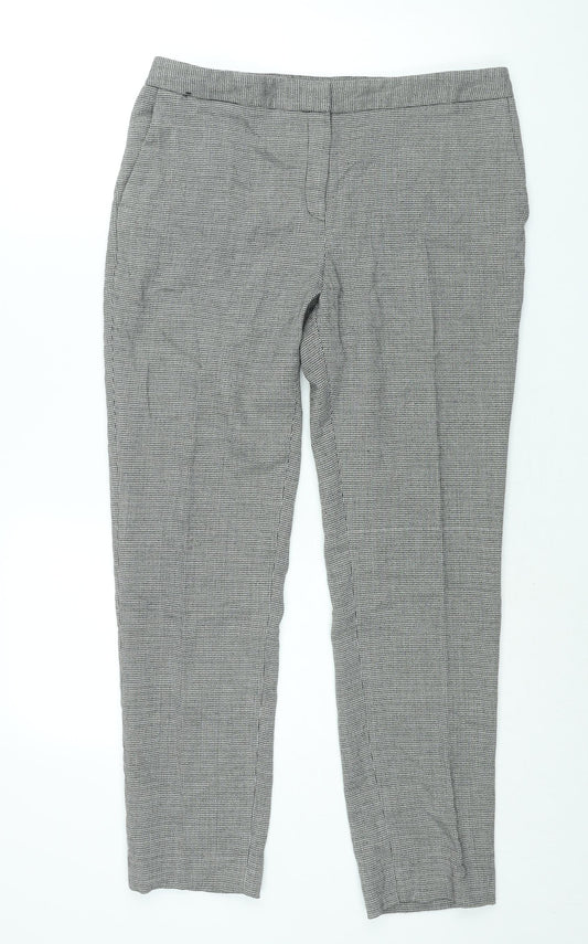 NEXT Womens Grey Check Polyester Trousers Size 12 L20 in Regular Zip - Houndstooth