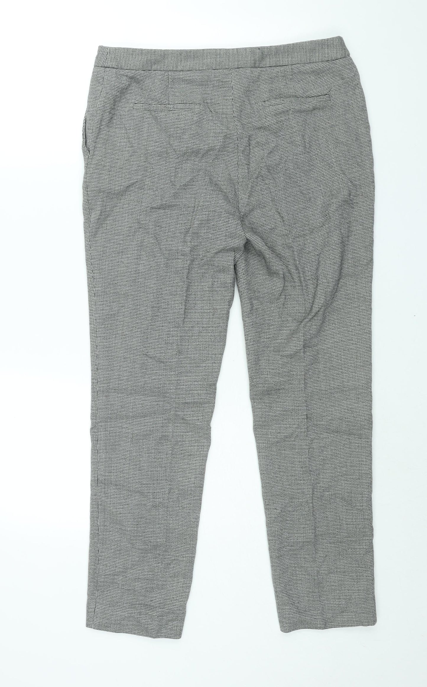 NEXT Womens Grey Check Polyester Trousers Size 12 L20 in Regular Zip - Houndstooth