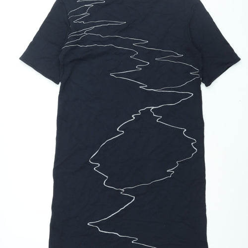 Jigsaw Womens Blue Geometric Viscose Sheath Size L Boat Neck Pullover - Embroidered